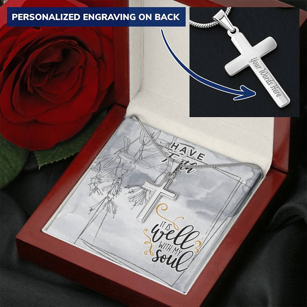 Dad To Son Gifts - It Is Well With My Soul Customize Engraved Cross Necklace