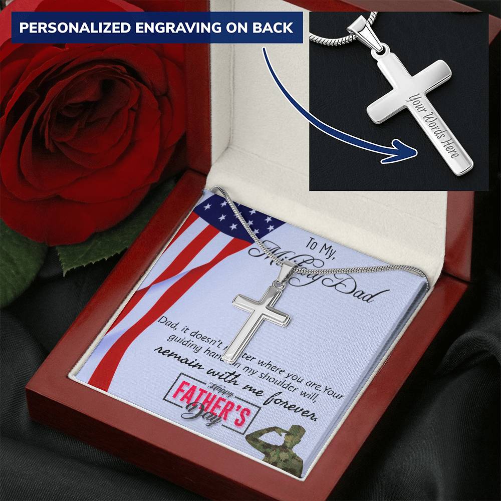 Fathers Day Gift To Military Dad From Daughter And Son. It Doesn’T Matter Customize Engraved Cross Necklace