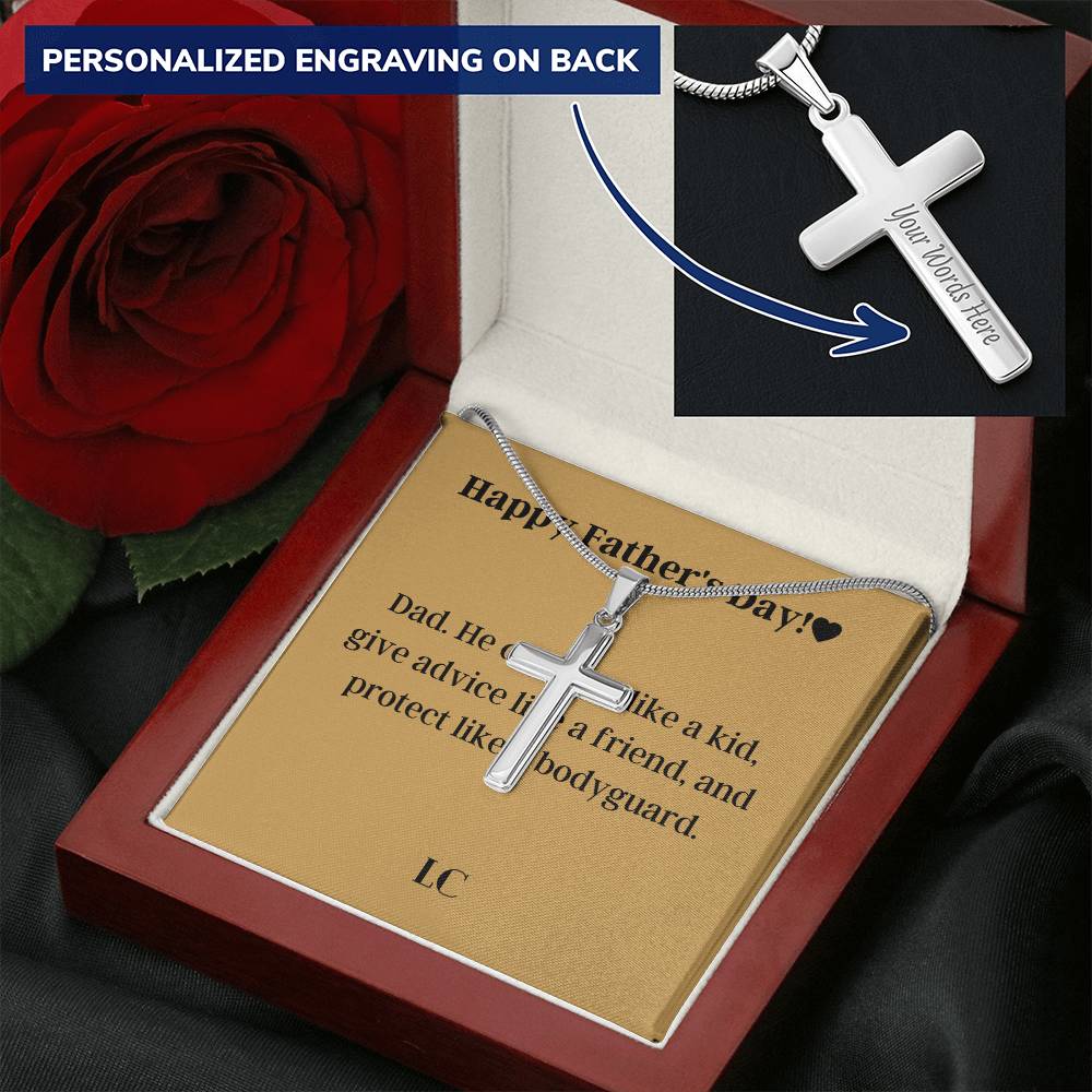 Cross Necklace As Gift For International Father's Day With A Congratulatory Card Customize Engraved Cross Necklace