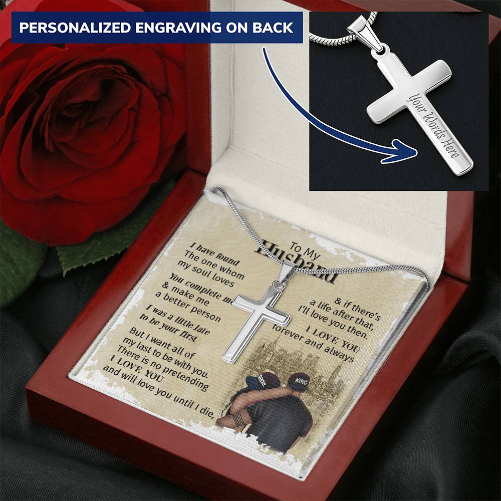 For Husband - You Complete Me - Cross Customize Engraved Cross Necklace
