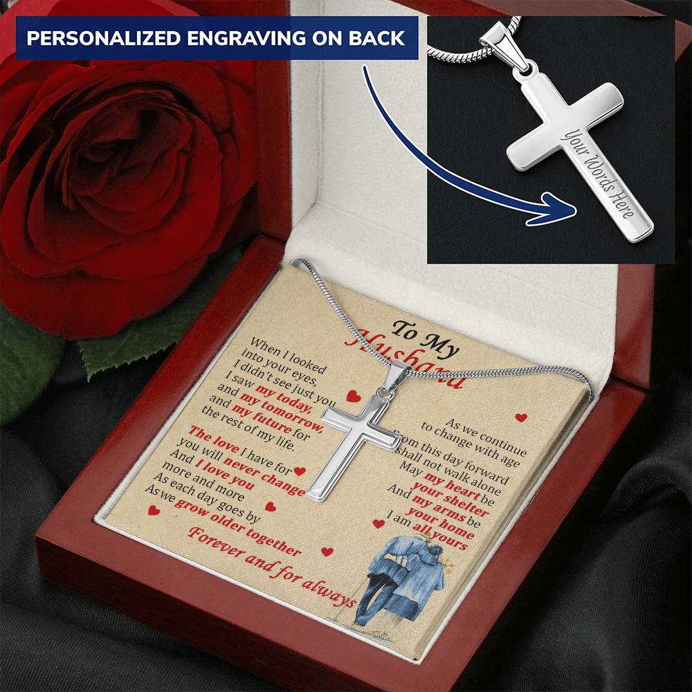 For Husband - May My Arms Be Your Home - Cross Customize Engraved Cross Necklace