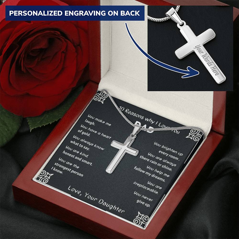 10 Reasons - Dad Amazon 4 Customize Engraved Cross Necklace