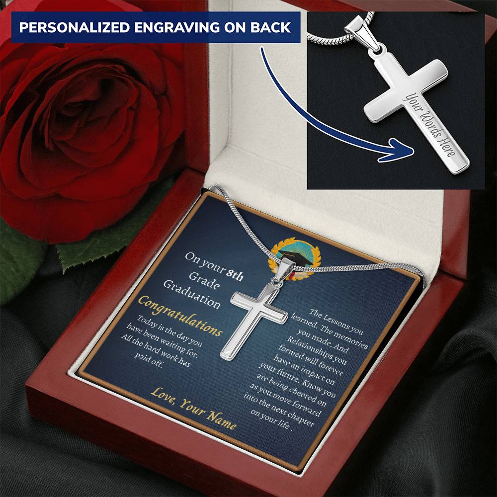8Th Grade Graduation Customize Engraved Cross Necklace