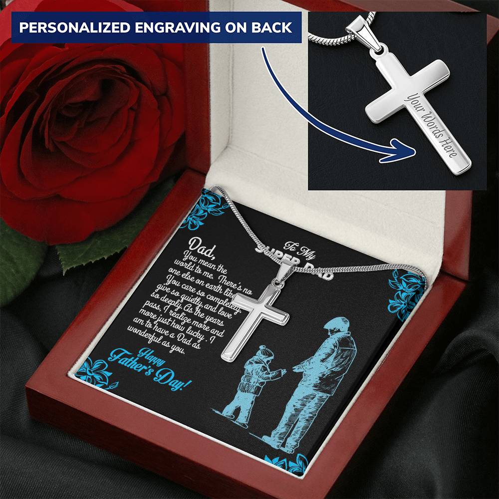 Father's Special Message Box For Dad Customize Engraved Cross Necklace