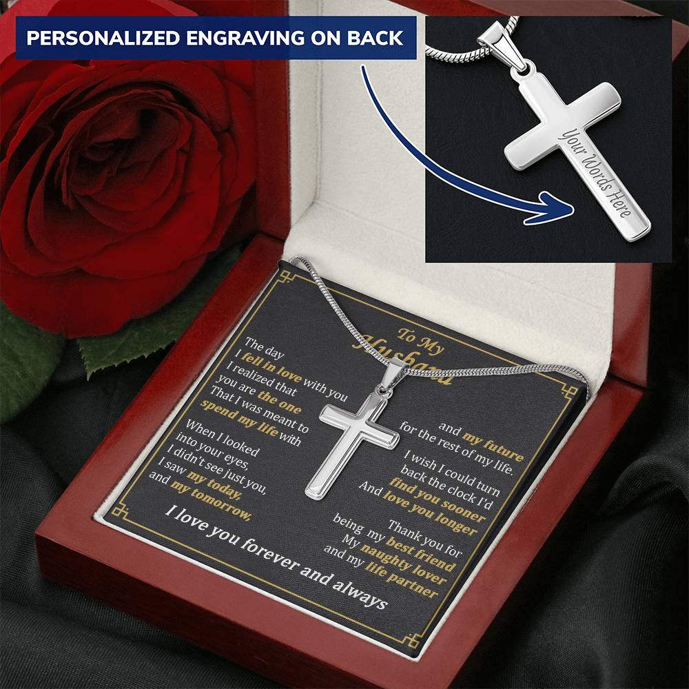For Husband - My Naughty Lover - Cross Customize Engraved Cross Necklace