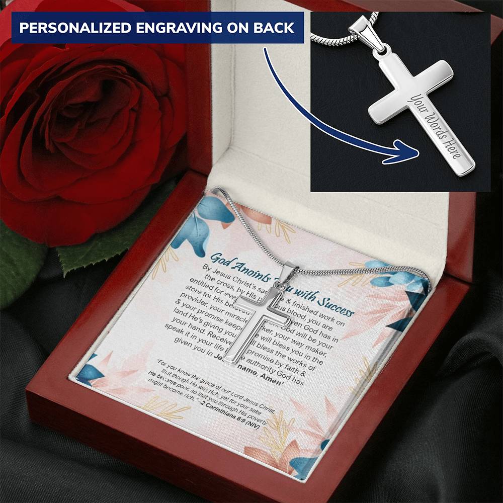 Blessing Declaration Card - Cross Necklace God Anoints You With Success Customize Engraved Cross Necklace