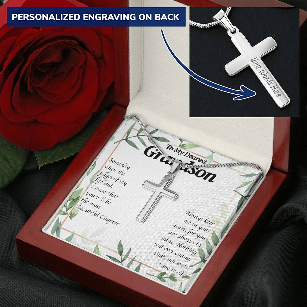 Dearest Grandson Beautiful Chapter Customize Engraved Cross Necklace