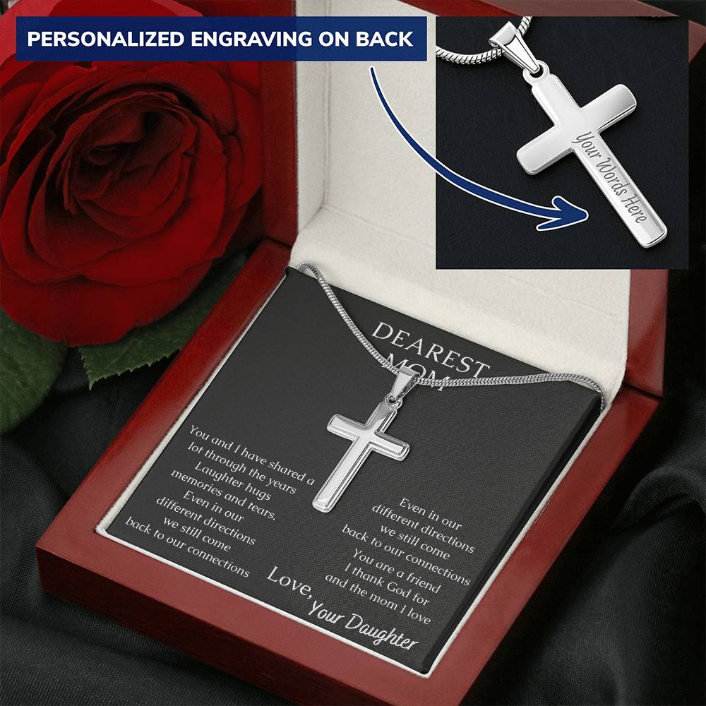 Dearest Mom Warm Your Mom's Heart With This Necklace Customize Engraved Cross Necklace