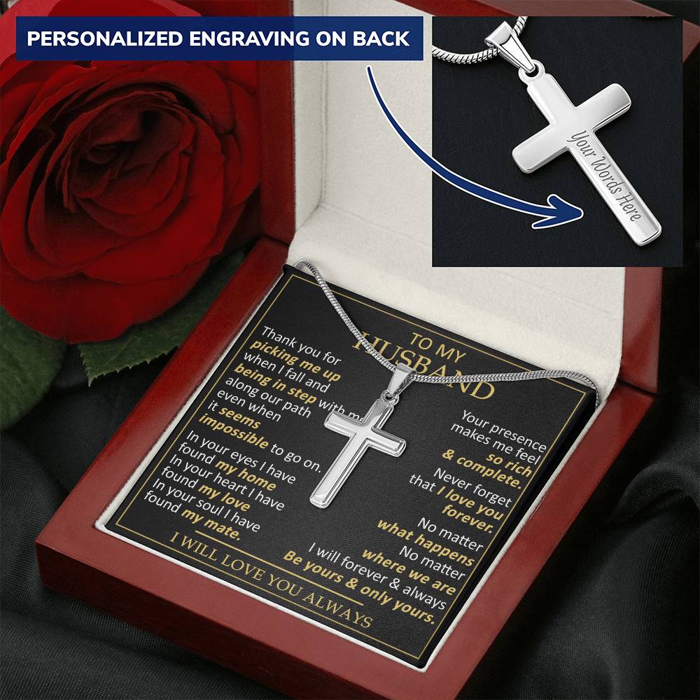 For Husband - Picking Me Up - Cross Customize Engraved Cross Necklace
