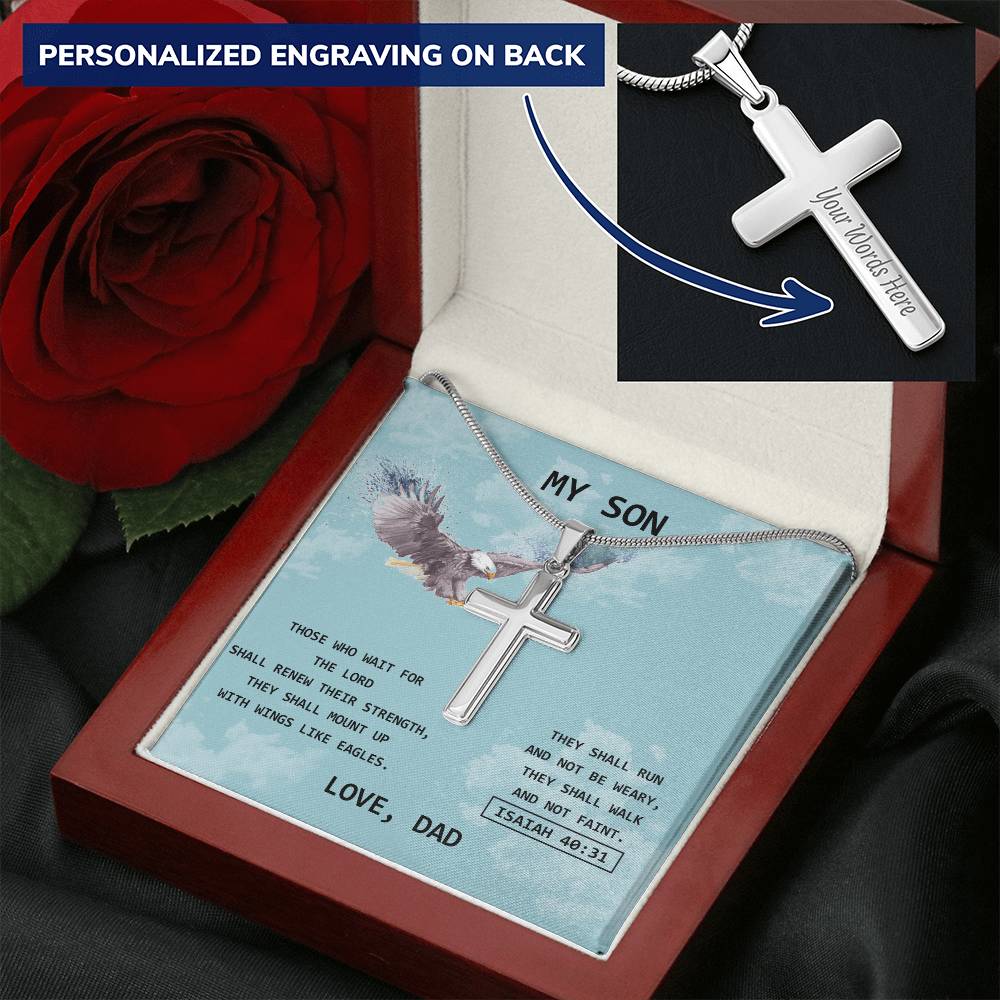 Eagle Cross For Son Customize Engraved Cross Necklace