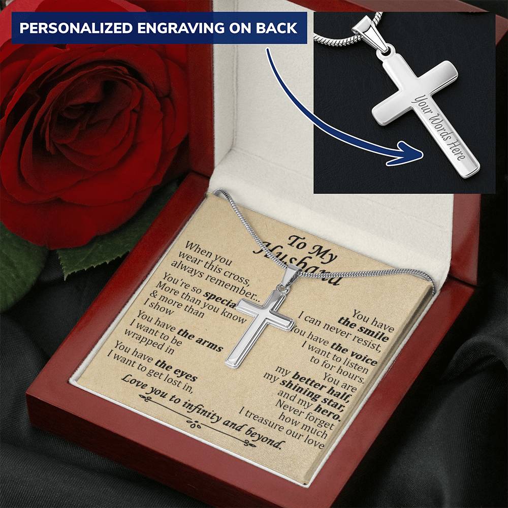 For Husband - Shining Star - Cross Customize Engraved Cross Necklace