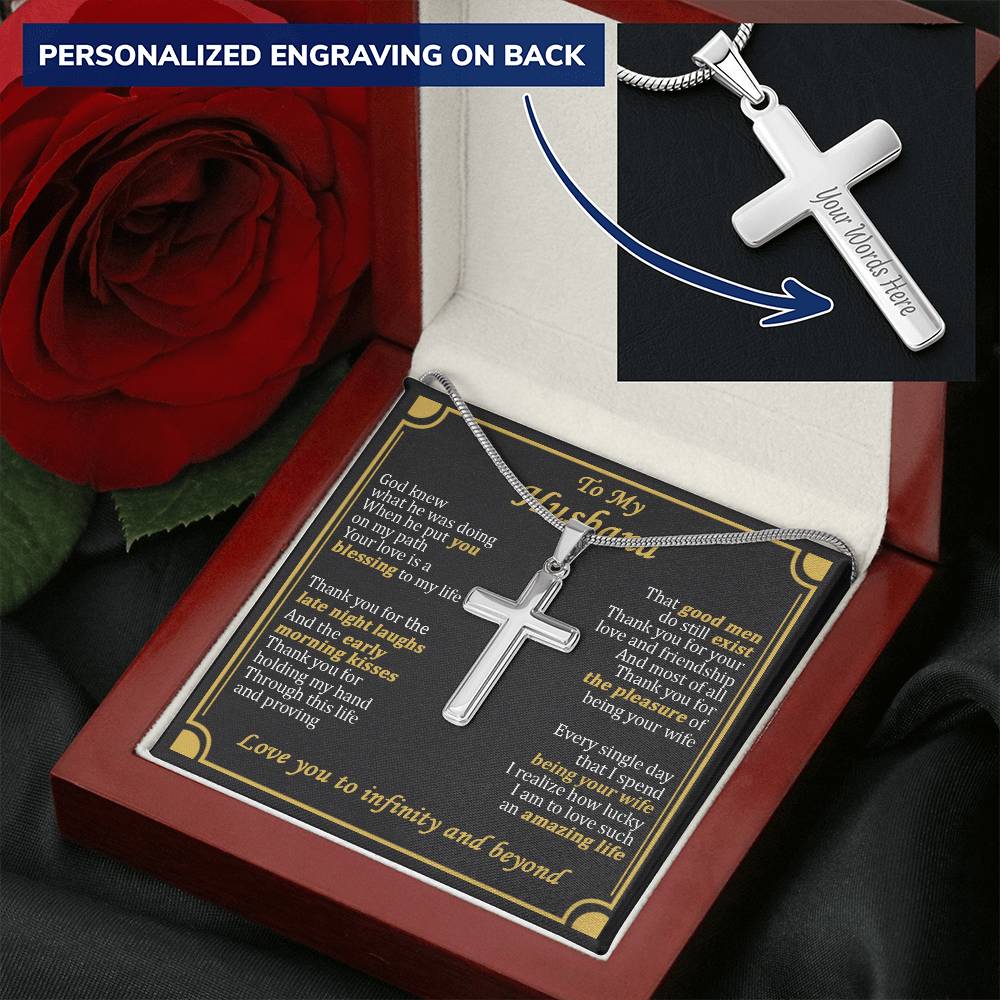 For Husband - Blessing To My Life - Cross Customize Engraved Cross Necklace