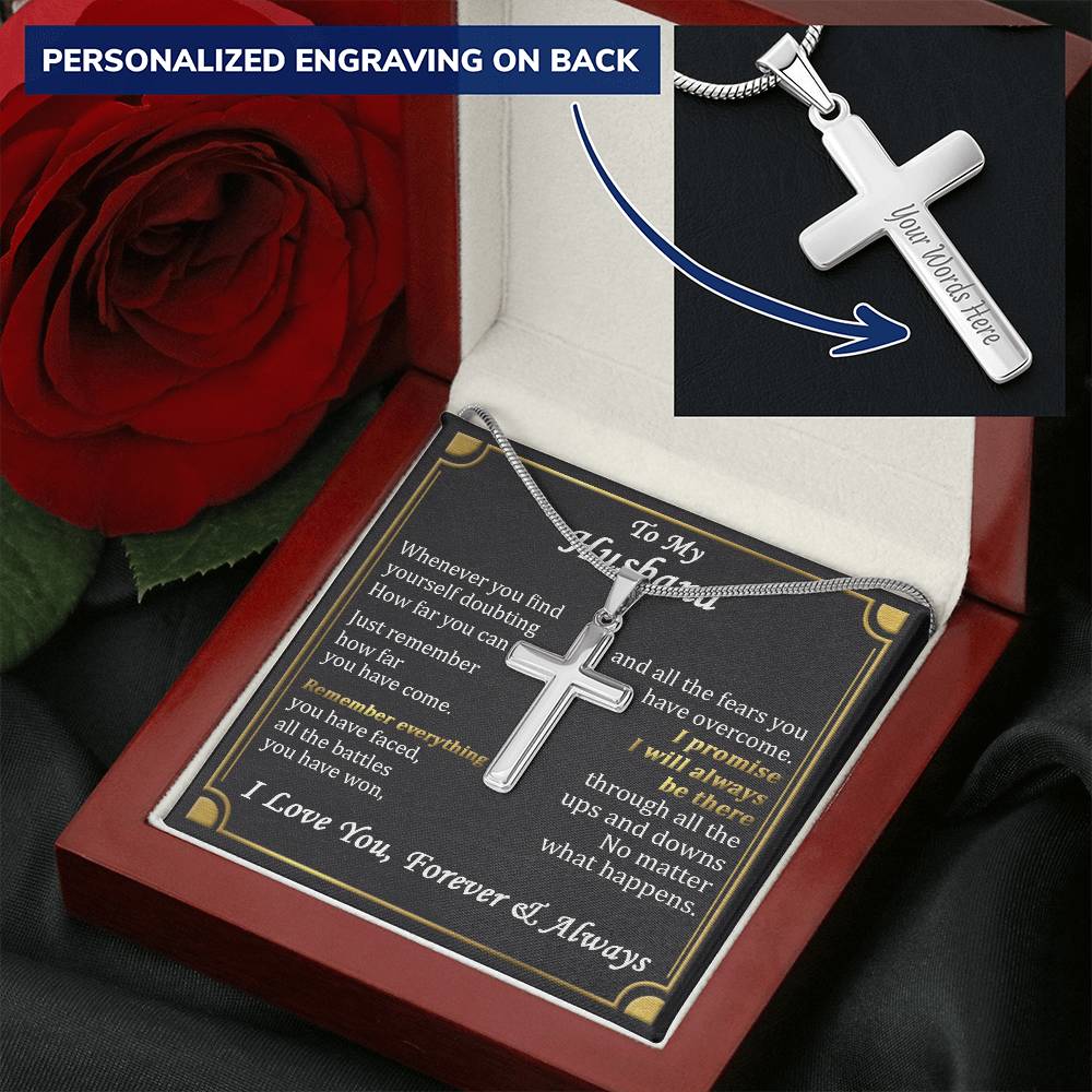 For Husband - Always Be There - Cross Customize Engraved Cross Necklace