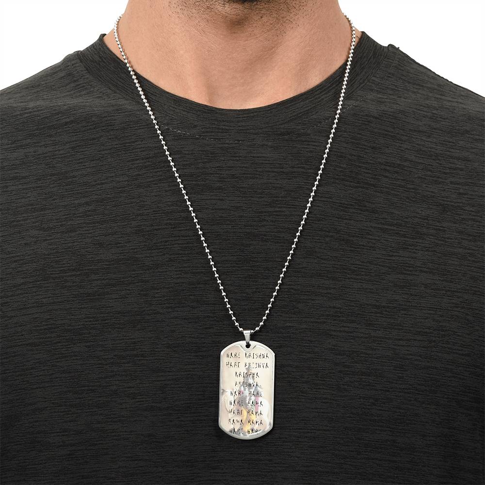 Lord Krishna Necklace - Spiritual Things - Hare Krishna Necklace - Hinduism Necklace - Krishna Matra Necklace - Beaded Necklaces - Army Tag Necklace, Dog Tag Necklace
