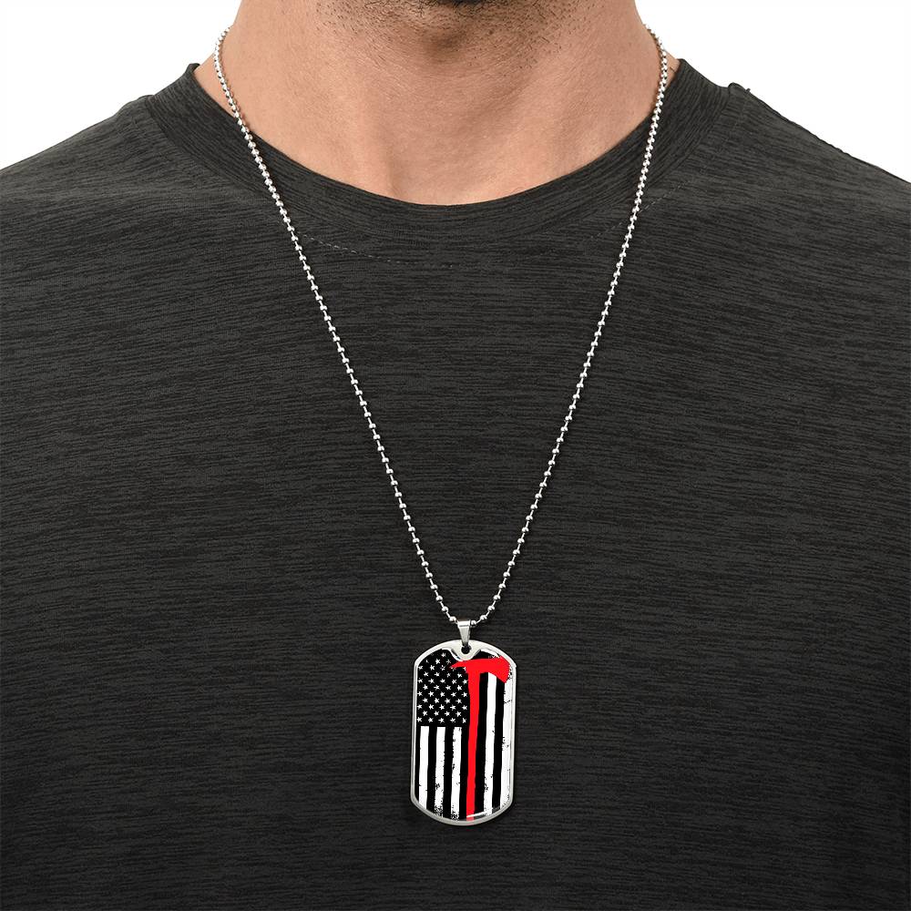 The Thin Red Line Firefighter Dog Tag Pendant Necklace Gifts Engraved Fireman's Dog Tag Engraved Firefighter Dog Tag - Army Tag Necklace, Dog Tag Necklace
