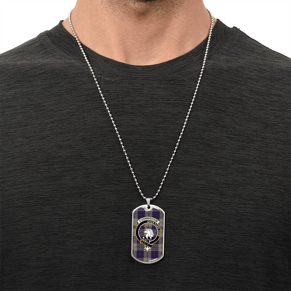 Cunningham Dress Blue Dancers Scottish Clan Tartan Necklace Military Tag Jewelry - Army Tag Necklace, Dog Tag Necklace