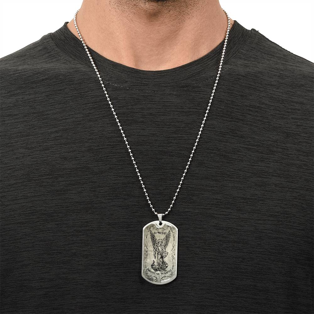 Police Officer St.Michael Protect Us Dogtag - Army Tag Necklace, Dog Tag Necklace