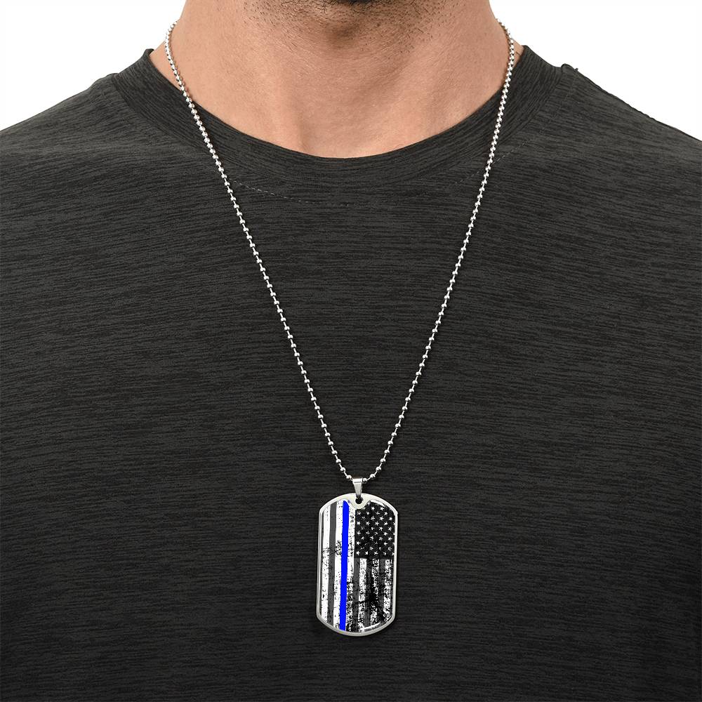 70 Thin Blue Line - Army Tag Necklace, Dog Tag Necklace