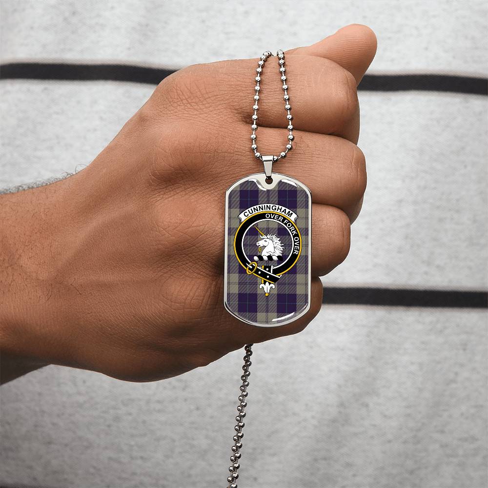Cunningham Dress Blue Dancers Scottish Clan Tartan Necklace Military Tag Jewelry - Army Tag Necklace, Dog Tag Necklace