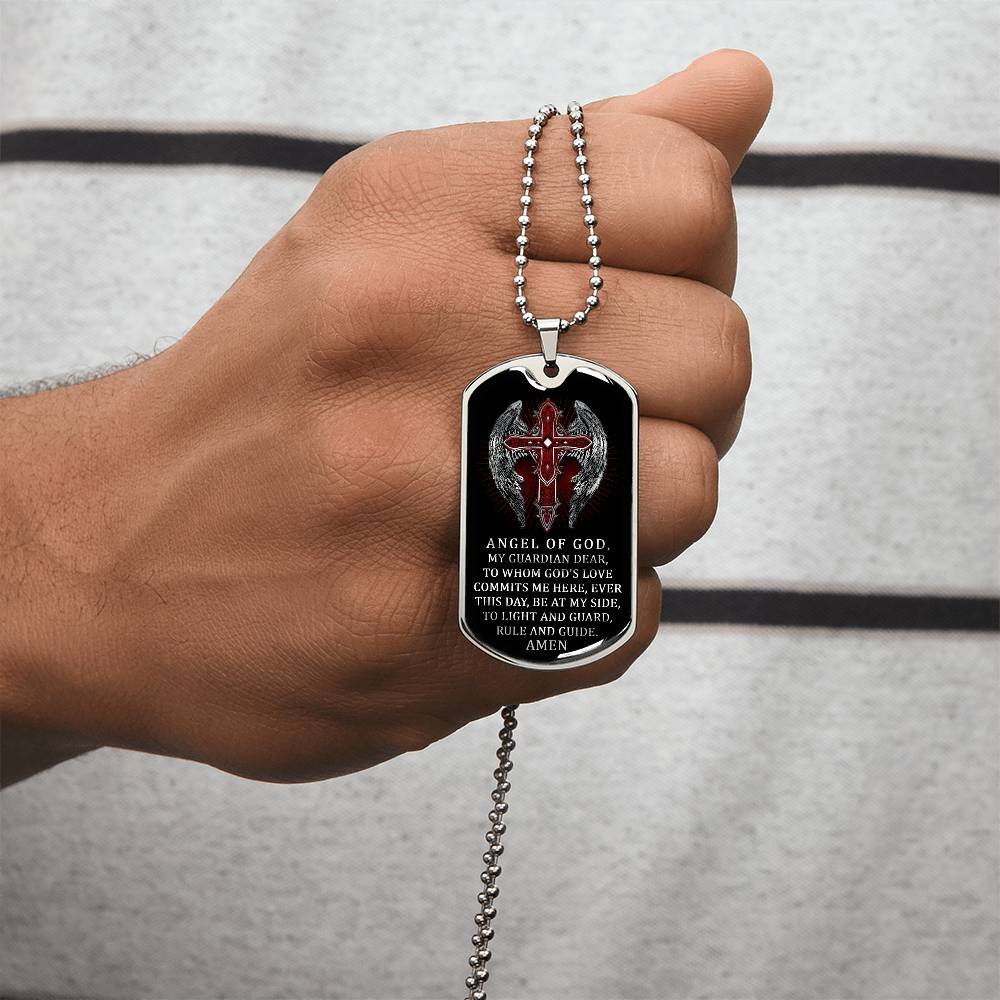 Angel Of God - My Guardian - Army Tag Necklace, Dog Tag Necklace
