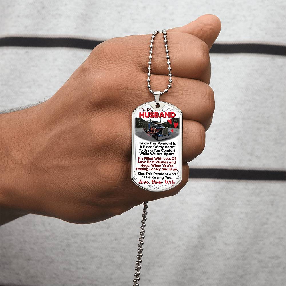 To My Husband, Trucker Gift - Gift For Him, Gift For Husband Trucker, Gift From Truckers Wife, Birthday Gift Trucker, Best Trucker - Army Tag Necklace, Dog Tag Necklace
