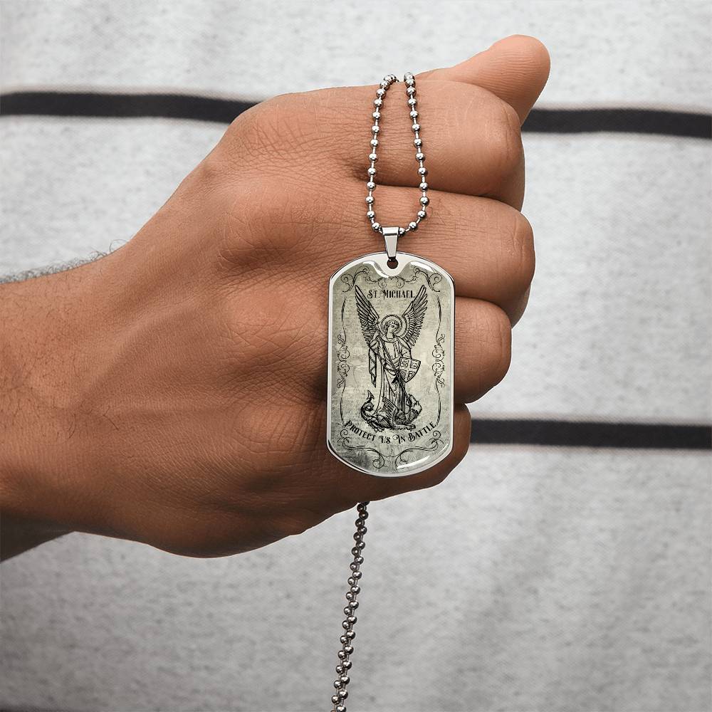 Police Officer St.Michael Protect Us Dogtag - Army Tag Necklace, Dog Tag Necklace
