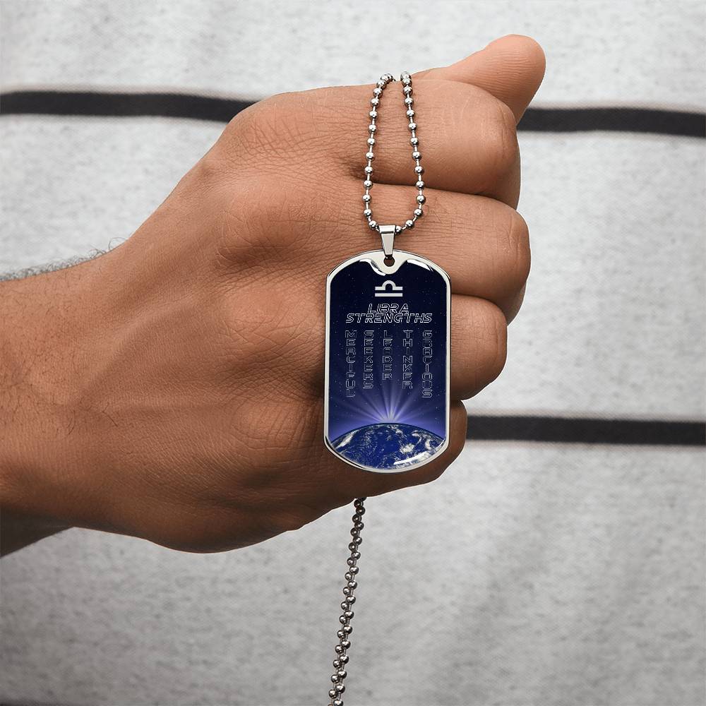 Libra Ball Chain Dog Tag Necklace - Army Tag Necklace, Dog Tag Necklace