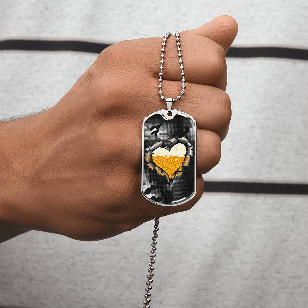 Beer Inside Beer Lover Dog-Tag Necklace - Army Tag Necklace, Dog Tag Necklace