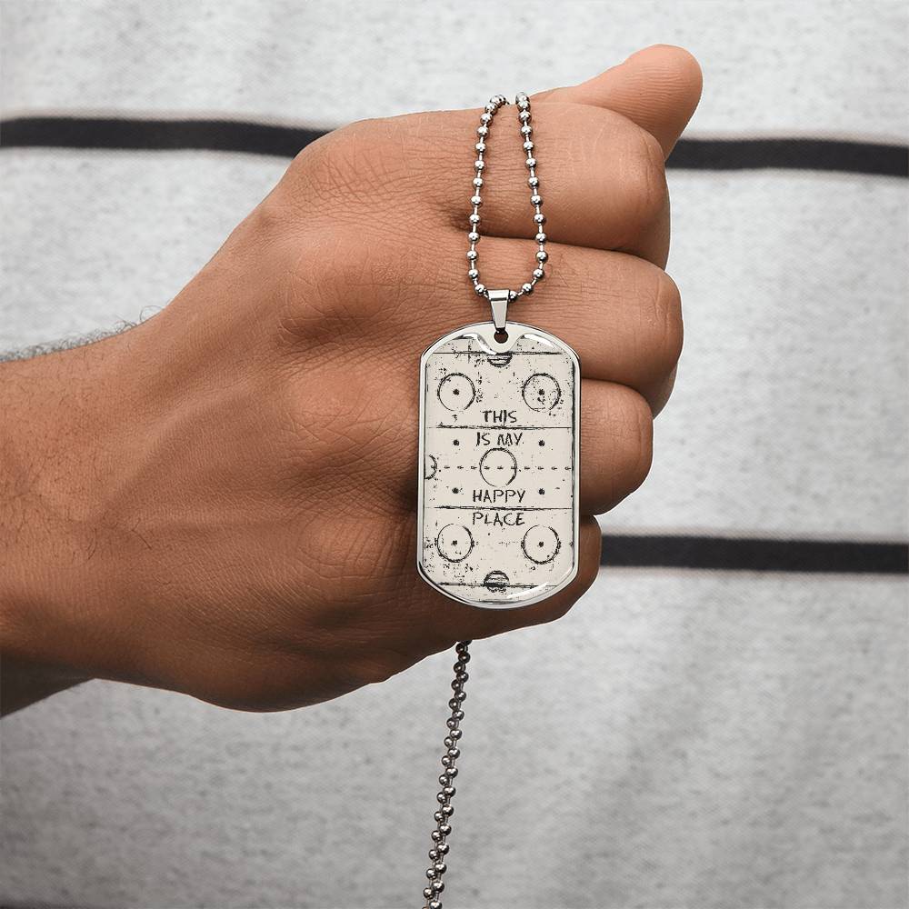 This Is My Happy Place Hockey Pendant Necklace - Army Tag Necklace, Dog Tag Necklace
