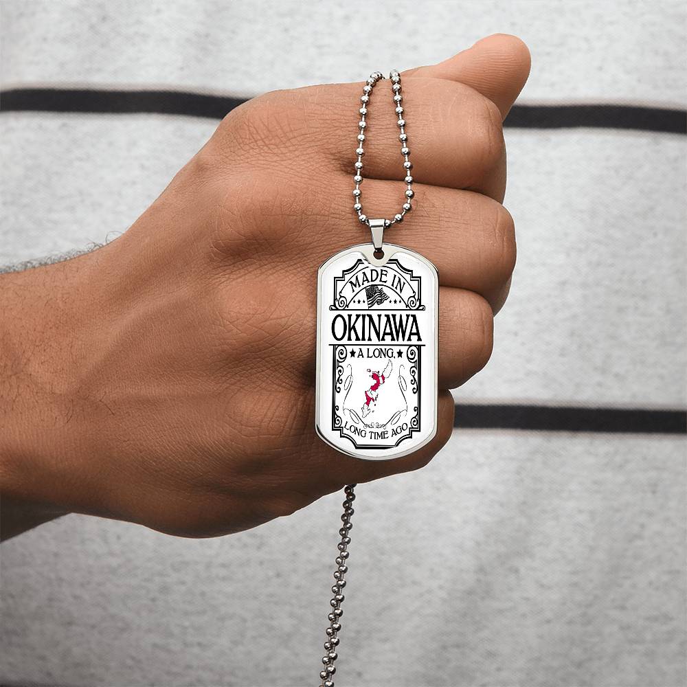 Okinawa Necklace, Japan Necklace, Personalized Map Necklace - Army Tag Necklace, Dog Tag Necklace