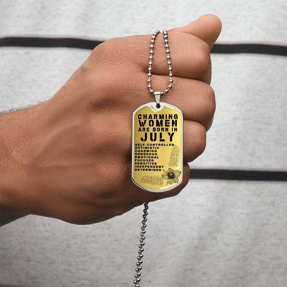 Charming Women Are Born In July Luxury Necklace With Dog Tag Gold - Army Tag Necklace, Dog Tag Necklace