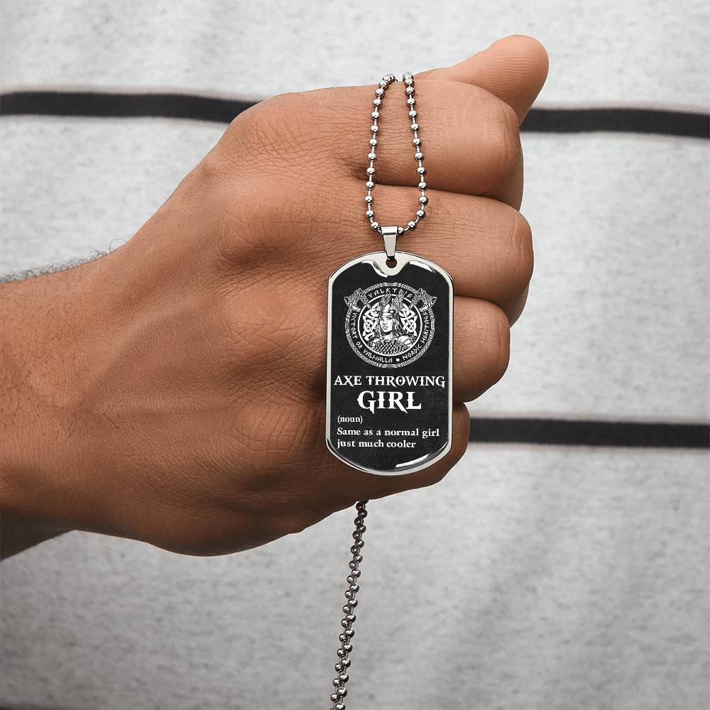 AXE THROWING GIRL - PREMIUM DOGTAG - Army Tag Necklace, Dog Tag Necklace