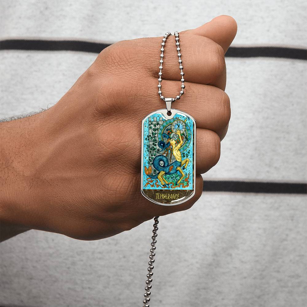 Tarot Card Necklace. Silver Or Gold. For Wiccans, Astrology, Zodiac, Spiritual, Best Friend. Boho. Temperance Card - Army Tag Necklace, Dog Tag Necklace