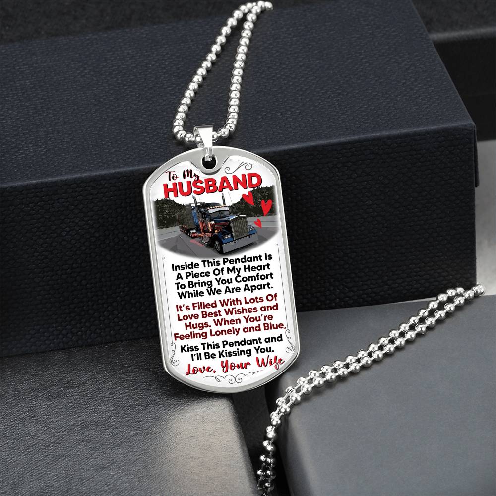 To My Husband, Trucker Gift - Gift For Him, Gift For Husband Trucker, Gift From Truckers Wife, Birthday Gift Trucker, Best Trucker - Army Tag Necklace, Dog Tag Necklace