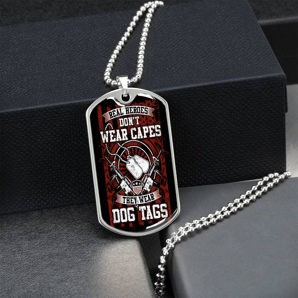 Real Heroes Don't Wear Capes Fathers Day Friendship Day Gift Veteran Independence Day Memorial Day Dad Brother Gift Ideas - Army Tag Necklace, Dog Tag Necklace