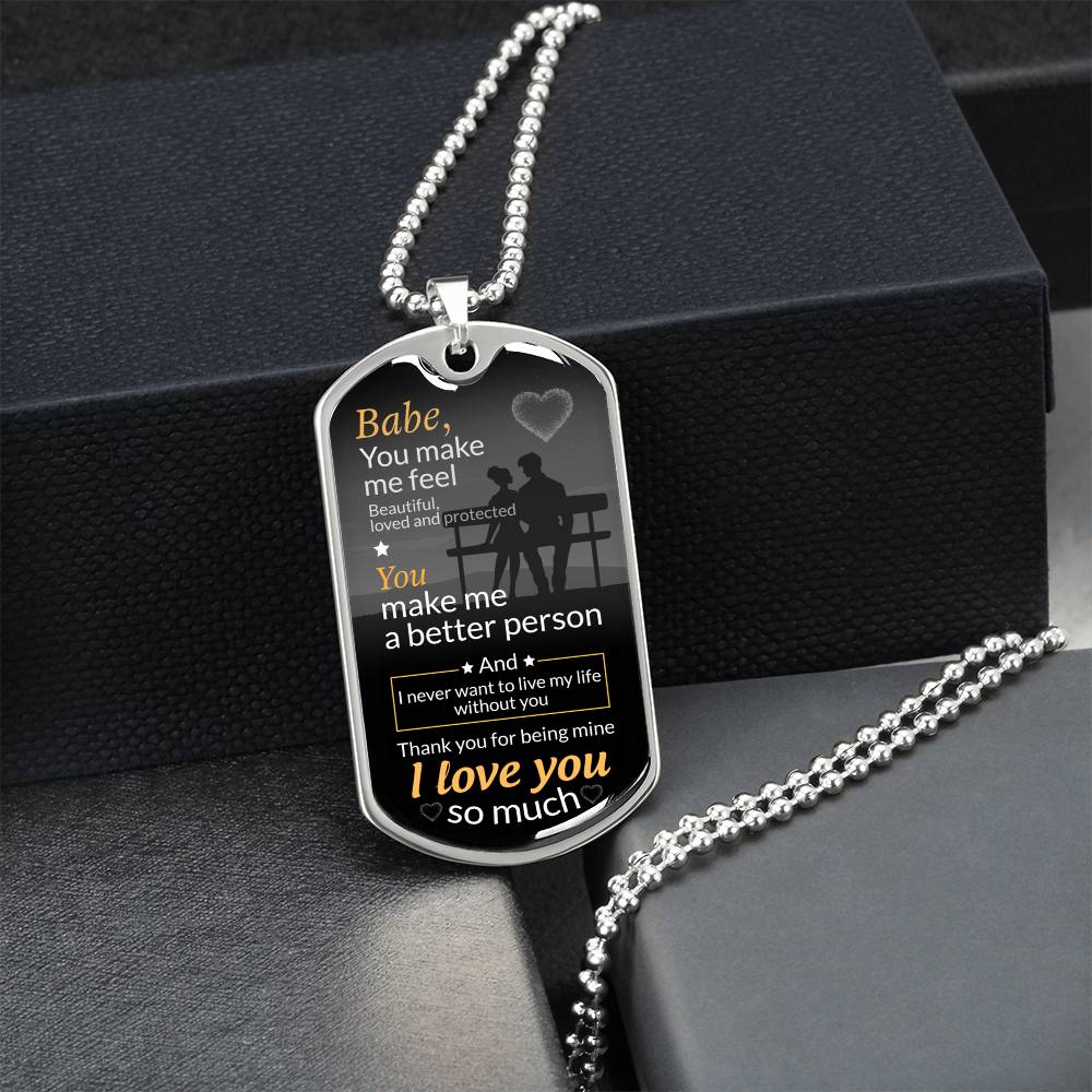 Babe, Thank You For Being Mine Necklace - Army Tag Necklace, Dog Tag Necklace
