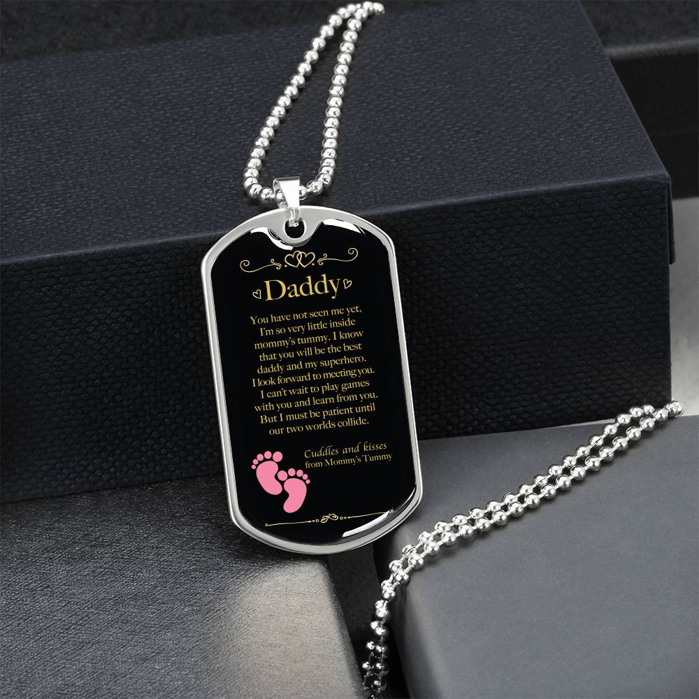 Father's Day Daddy To Be Dog Tag Gift For Dads - Girl Gender Reveal - Army Tag Necklace, Dog Tag Necklace