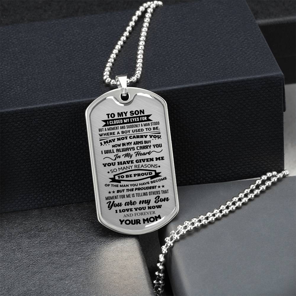 To My Son I Will Always Carry You In My Heart Dog Tag Necklace - Army Tag Necklace, Dog Tag Necklace