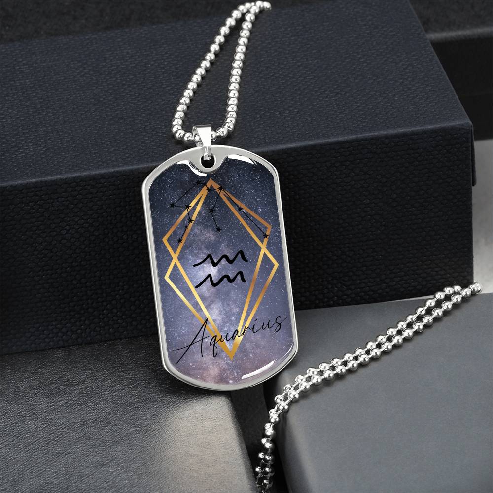 Aquarius Galaxy Personalized Dog Tag Necklace - Army Tag Necklace, Dog Tag Necklace