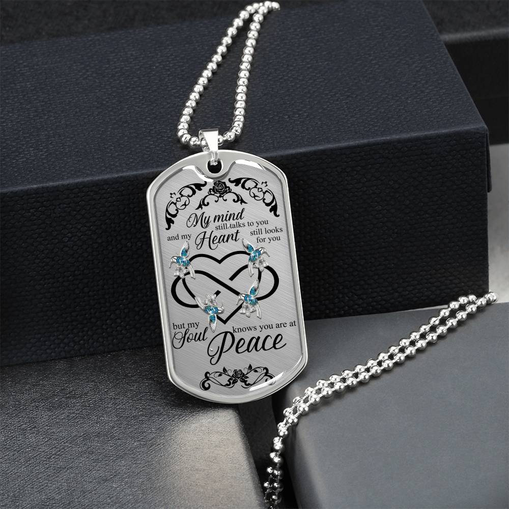 Blue Hummingbirds Heart Infinity Art My Mind Still Talks To You Luxury Dog Tag Necklace - Army Tag Necklace, Dog Tag Necklace