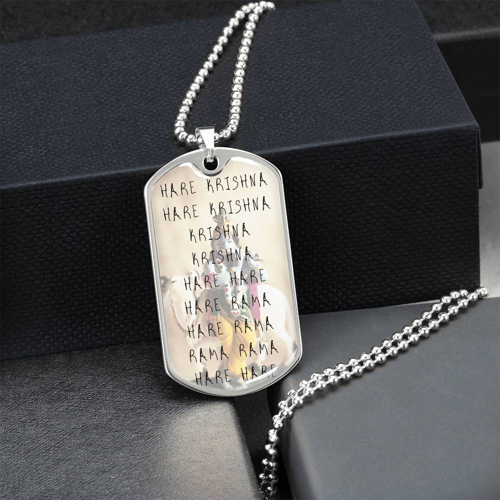 Lord Krishna Necklace - Spiritual Things - Hare Krishna Necklace - Hinduism Necklace - Krishna Matra Necklace - Beaded Necklaces - Army Tag Necklace, Dog Tag Necklace