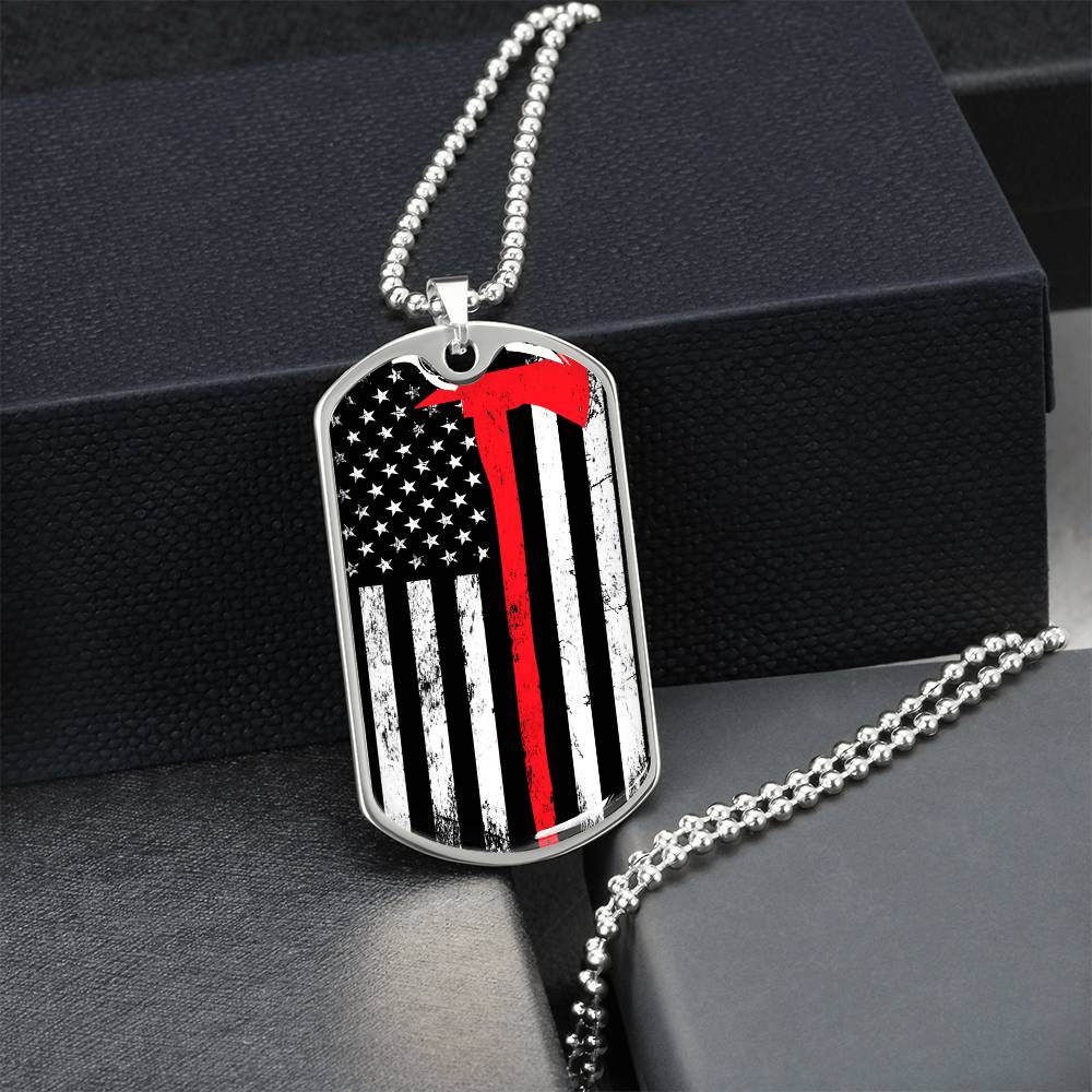 The Thin Red Line Firefighter Dog Tag Pendant Necklace Gifts Engraved Fireman's Dog Tag Engraved Firefighter Dog Tag - Army Tag Necklace, Dog Tag Necklace