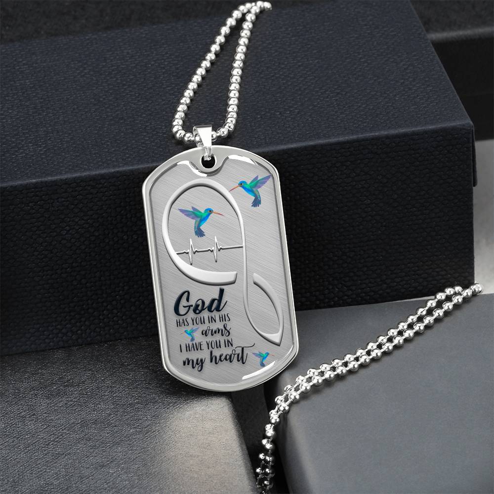 Christian, Forever In My Heart, Sympathy Gift, Grief Gift, God Has You In His Arms I Have You In My Heart, Memorial Necklace - Army Tag Necklace, Dog Tag Necklace