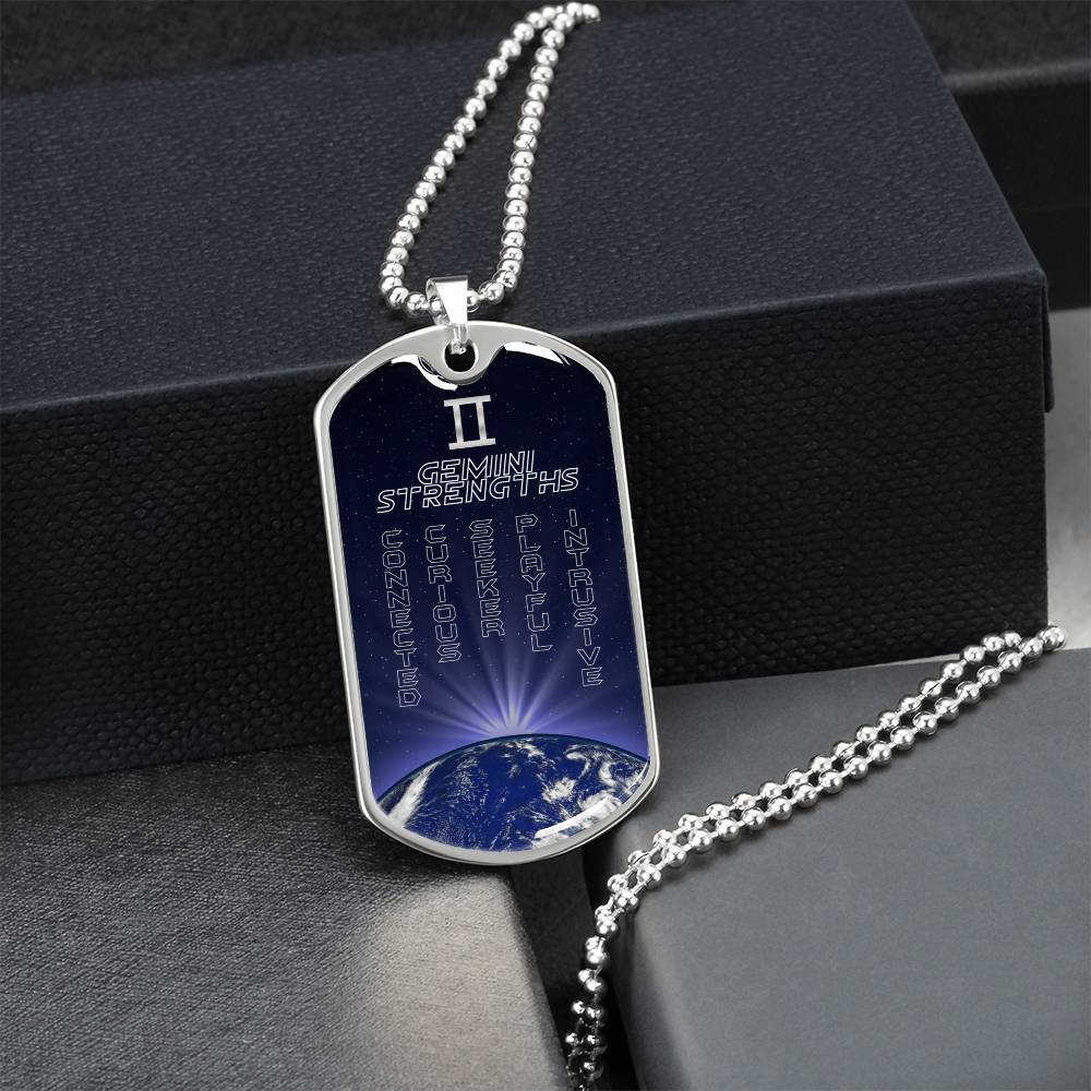 Gemini Ball Chain Dog Tag Necklace - Army Tag Necklace, Dog Tag Necklace