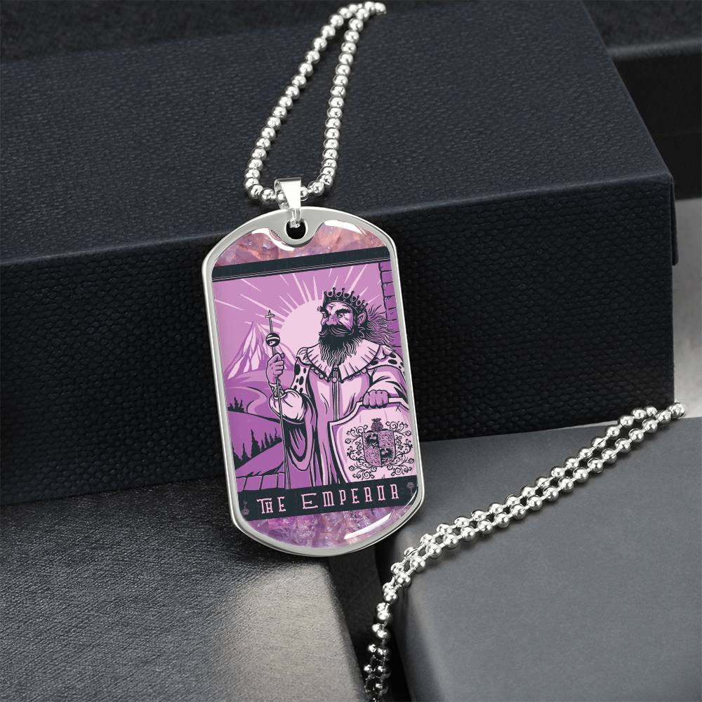Tarot Card Necklace. Silver Or Gold. For Wiccans, Astrology, Zodiac, Spiritual, Best Friend. Boho. The Emperor Card - Army Tag Necklace, Dog Tag Necklace