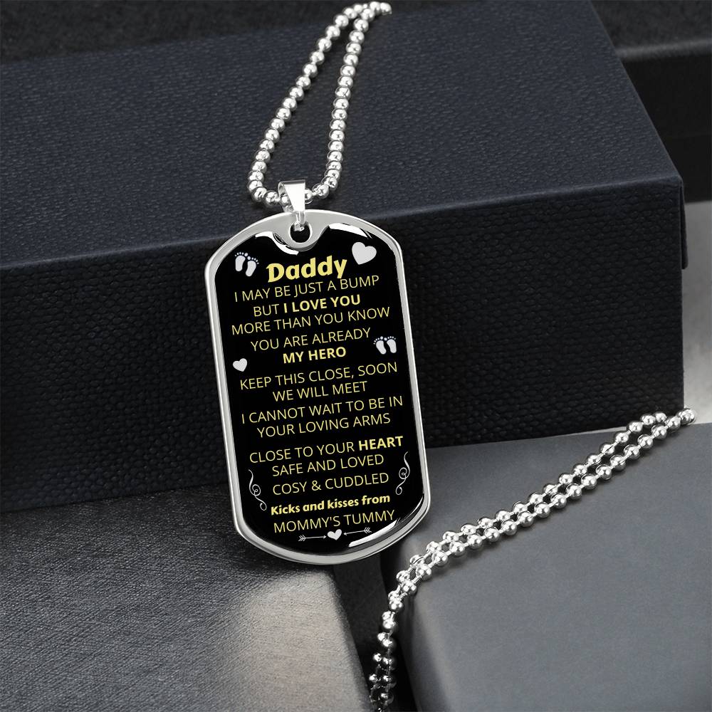 Necklace Gift For Dad - Boyfriend Gift - Husband Necklace - My Hero - Kicks & Kisses From Mommy's Tummy - New Dad Gift - Army Tag Necklace, Dog Tag Necklace