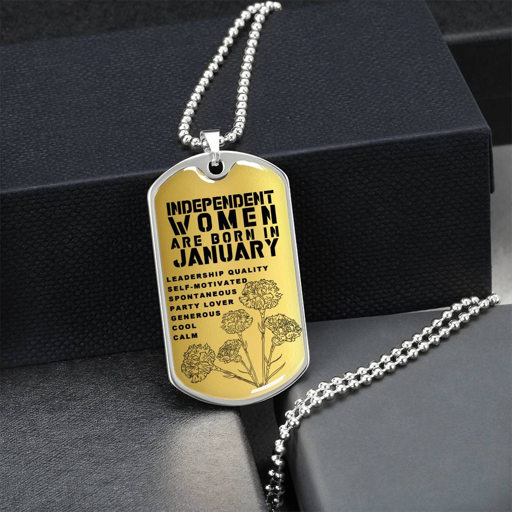 Independent Women Are Born In January Luxury Necklace With Dog Tag Gold - Army Tag Necklace, Dog Tag Necklace