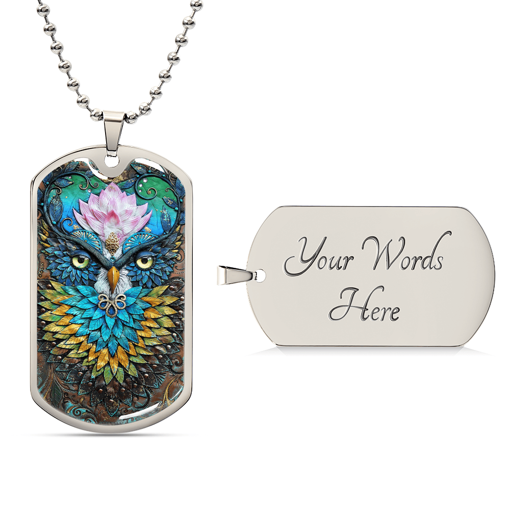 Mysterious Owl Pendant Necklace - Army Tag Necklace - Army Tag Necklace, Dog Tag Necklace