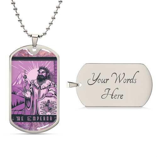 Tarot Card Necklace. Silver Or Gold. For Wiccans, Astrology, Zodiac, Spiritual, Best Friend. Boho. The Emperor Card - Army Tag Necklace, Dog Tag Necklace