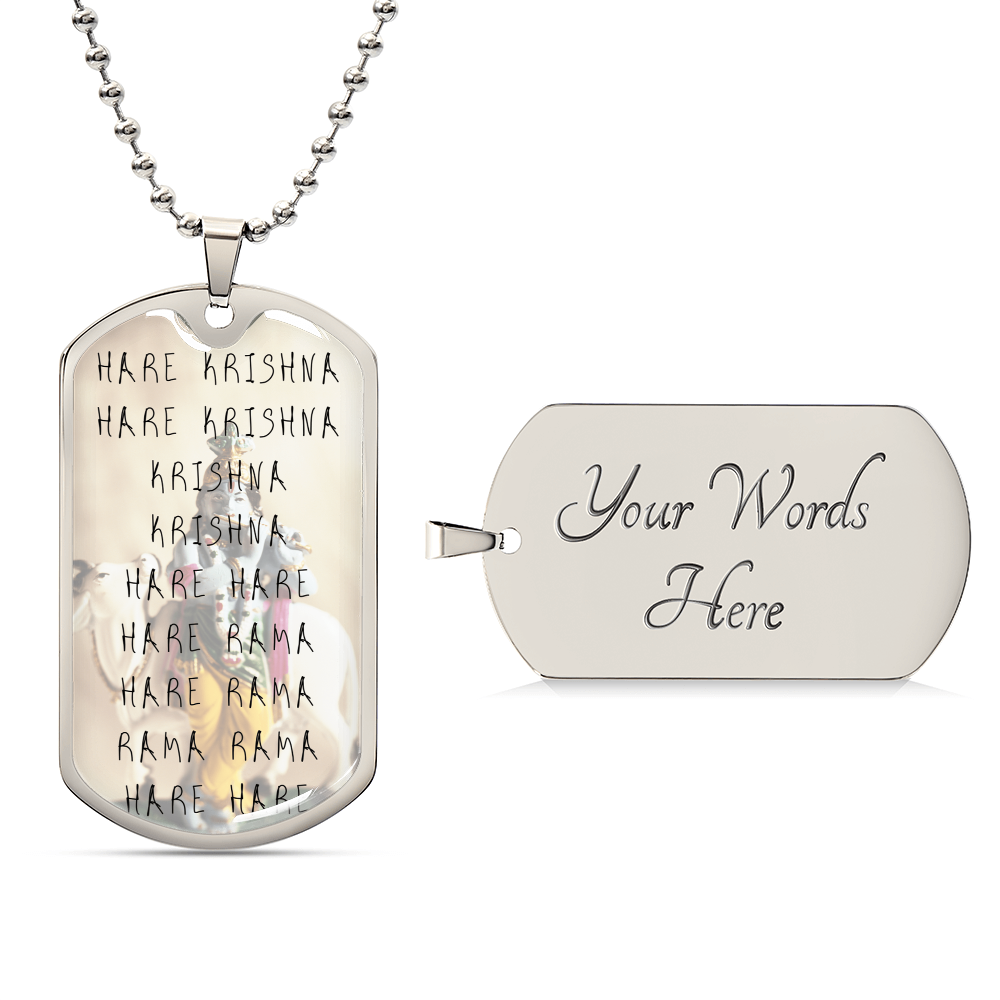 Hare Krishna Iskcon Maha - Mantra Pendant Necklace - Army Tag Necklace, Dog Tag Necklace
